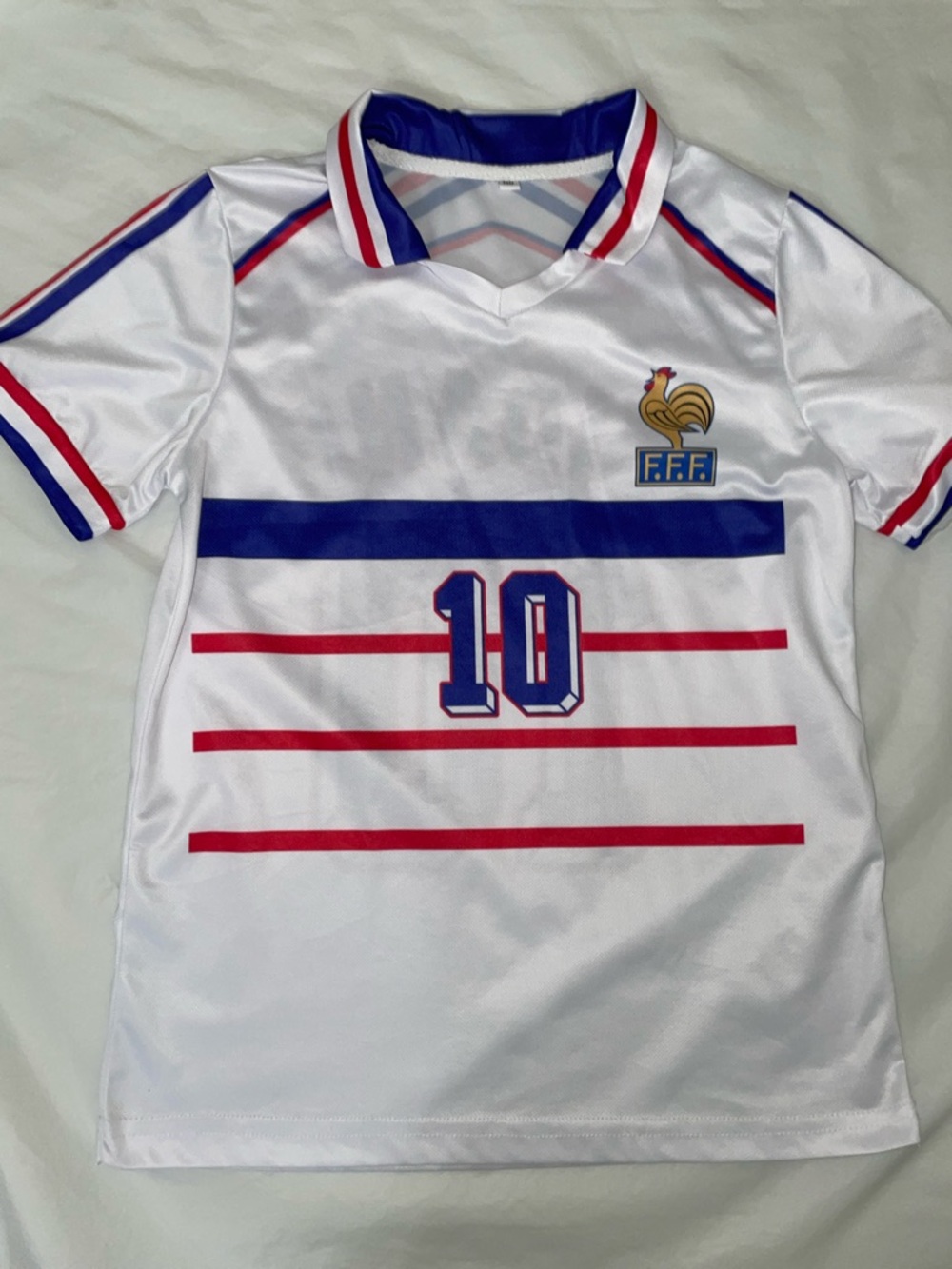 Kids' White Soccer Jersey with Blue & Red Accents - Number 10